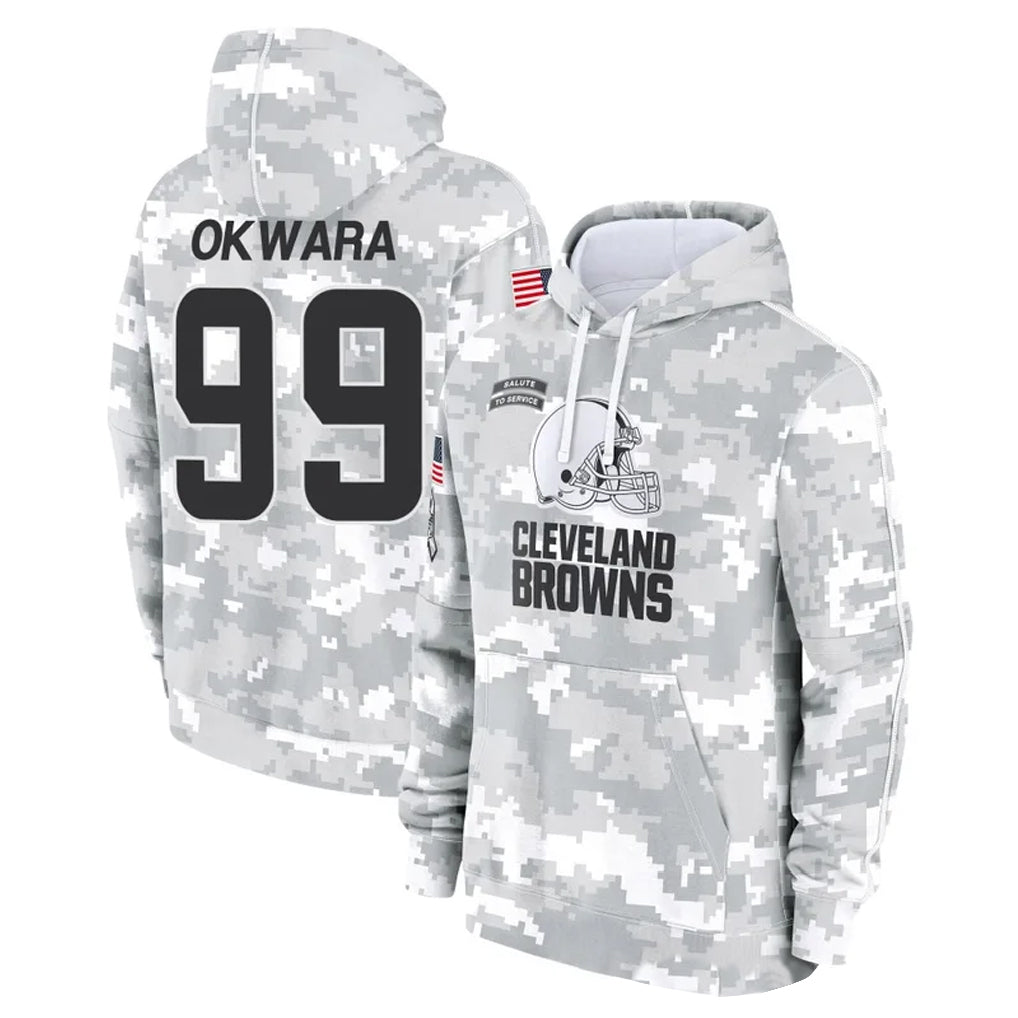 Cooneas C.Browns #99 Julian Okwara Player Arctic Camo Salute to Service Hoodies Limited Game Stitched Jerseys
