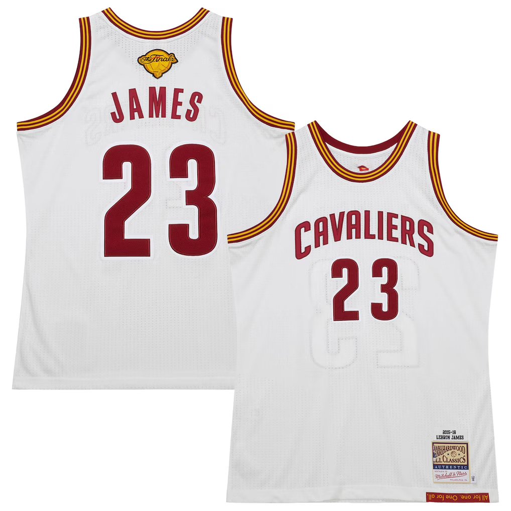 Cooneas C.Cavaliers #23 LeBron James Mitchell & Ness White 2015-16 Hardwood Classics Authentic Jerseys