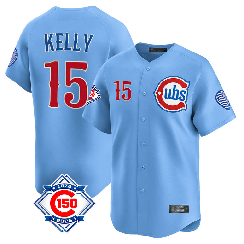 Cooneas C.Cubs #15 Carson Kelly Player Light Blue 150th Anniversary Limited Home Stitched Jerseys