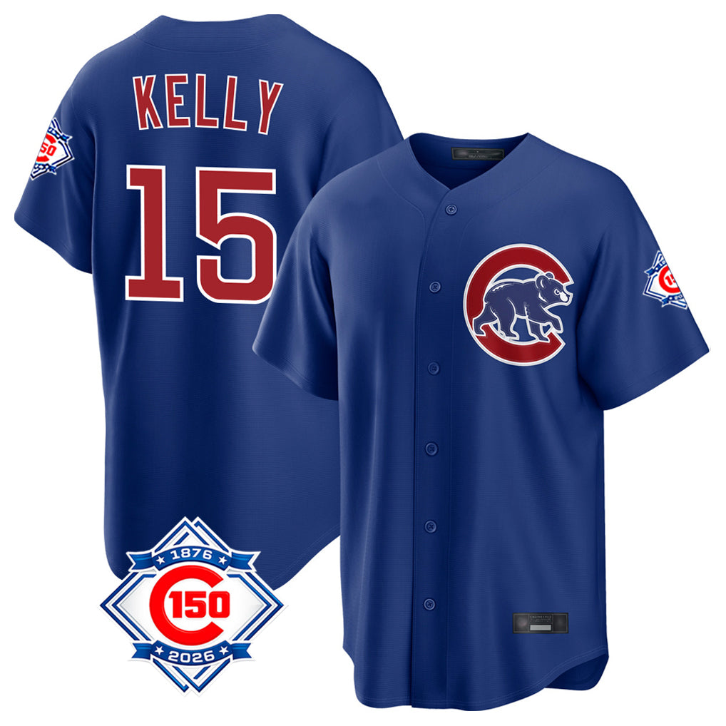 Cooneas C.Cubs #15 Carson Kelly Player Royal 150th Anniversary Home Game Stitched Jerseys