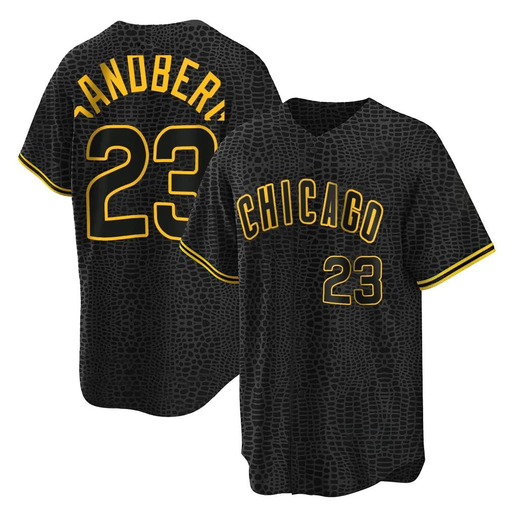 Cooneas C.Cubs #23 Ryne Sandberg Player Black Snake Skin City Game Stitched Jerseys