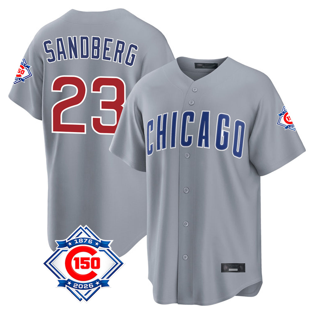 Cooneas C.Cubs #23 Ryne Sandberg Player Gray 150th Anniversary Home Game Stitched Jerseys
