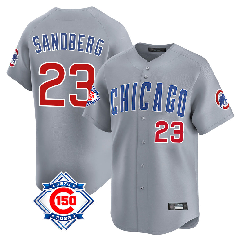 Cooneas C.Cubs #23 Ryne Sandberg Player Gray Road 150th Anniversary Limited Home Stitched Jerseys