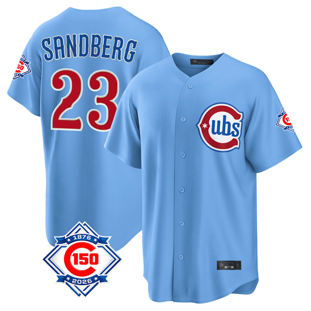 Cooneas C.Cubs #23 Ryne Sandberg Player Light Blue 150th Anniversary Home Game Stitched Jerseys