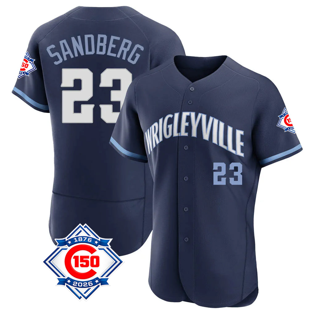 Cooneas C.Cubs #23 Ryne Sandberg Player Navy City Connect 150th Anniversary Limited Elite Home Stitched Jerseys