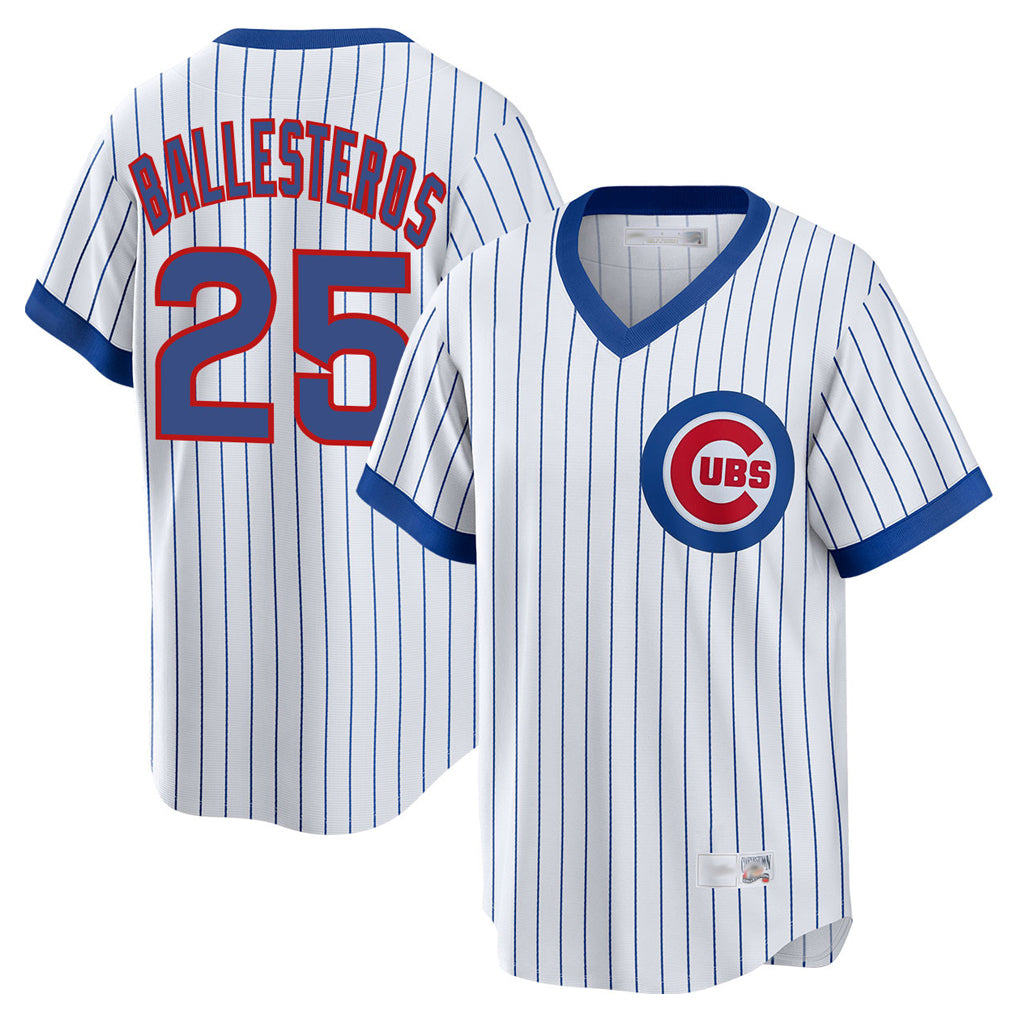 Cooneas C.Cubs #25 Mois¡§|s Ballesteros Player White T-shirt Cooperstown Collection Limited Stitched Jerseys
