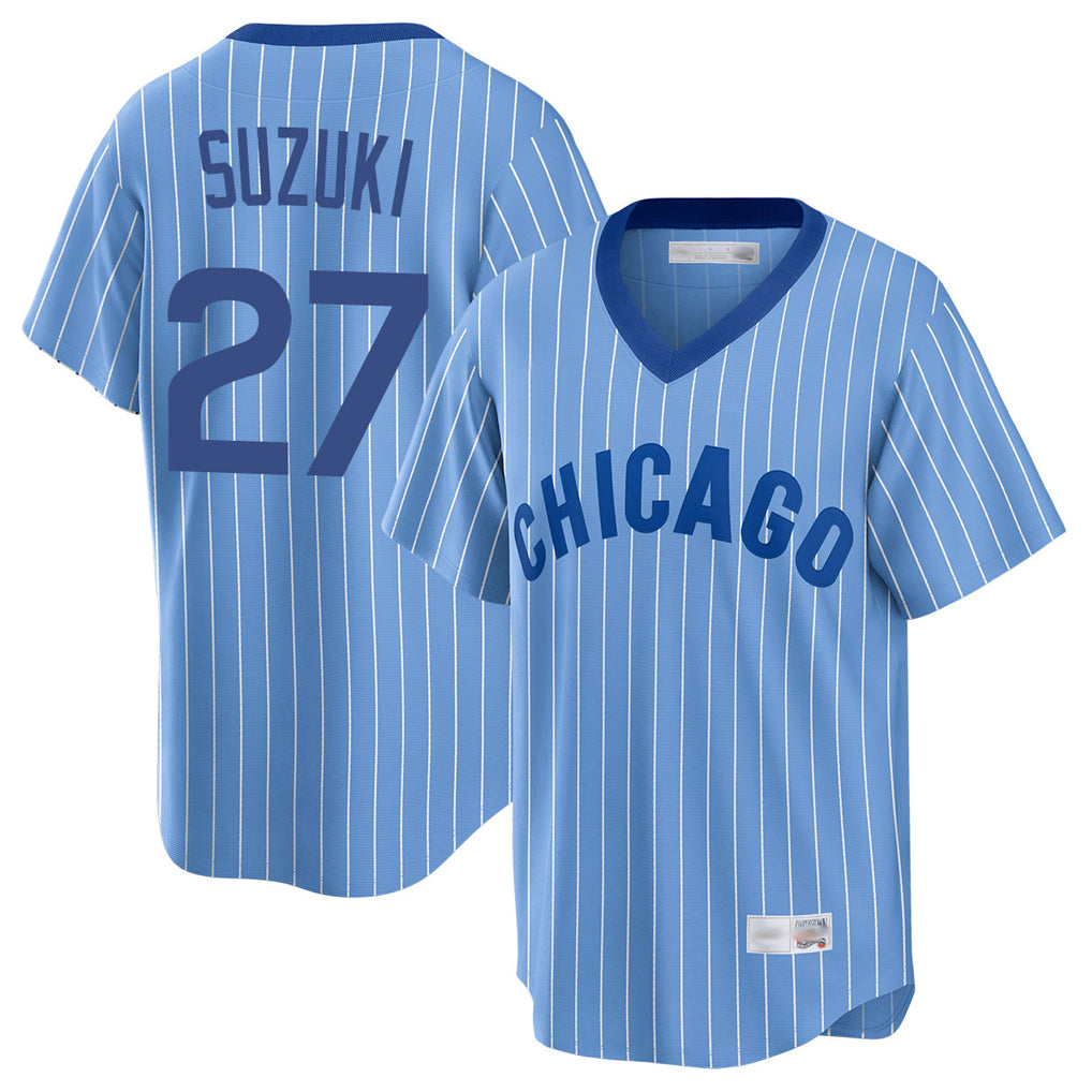 Cooneas C.Cubs #27 Seiya Suzuki Player Blue T-shirt Cooperstown Collection Limited Stitched Jerseys