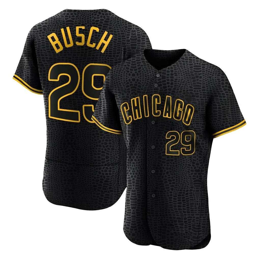 Cooneas C.Cubs #29 Michael Busch Player Black Snake Skin City Limited Elite Home Game Stitched Jerseys