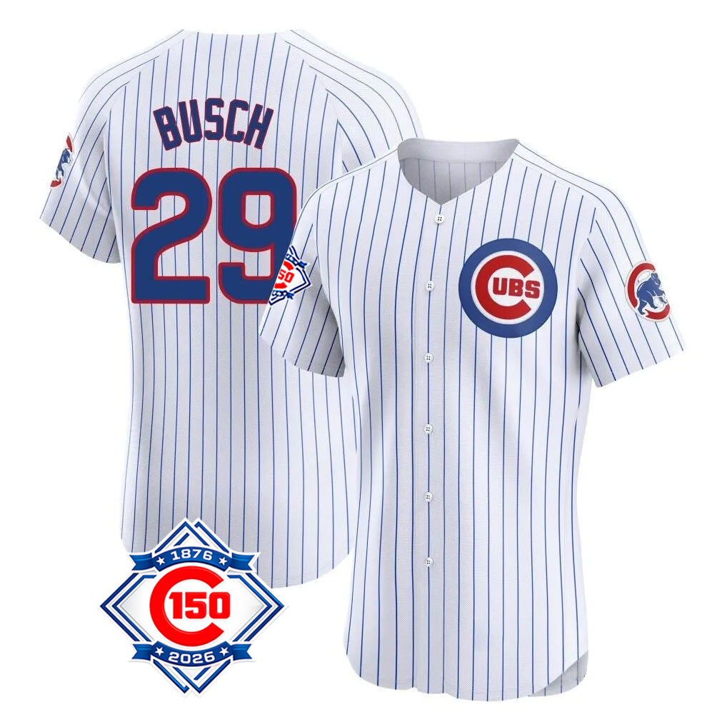 Cooneas C.Cubs #29 Michael Busch Player White 150th Anniversary Limited Elite Home Game Stitched Jerseys