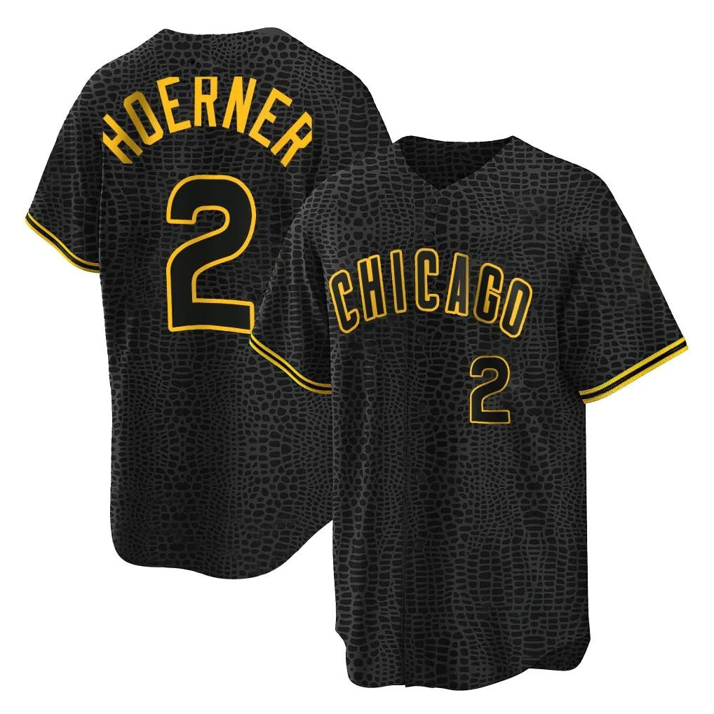 Cooneas C.Cubs #2 Nico Hoerner Player Black Snake Skin City Game Stitched Jerseys