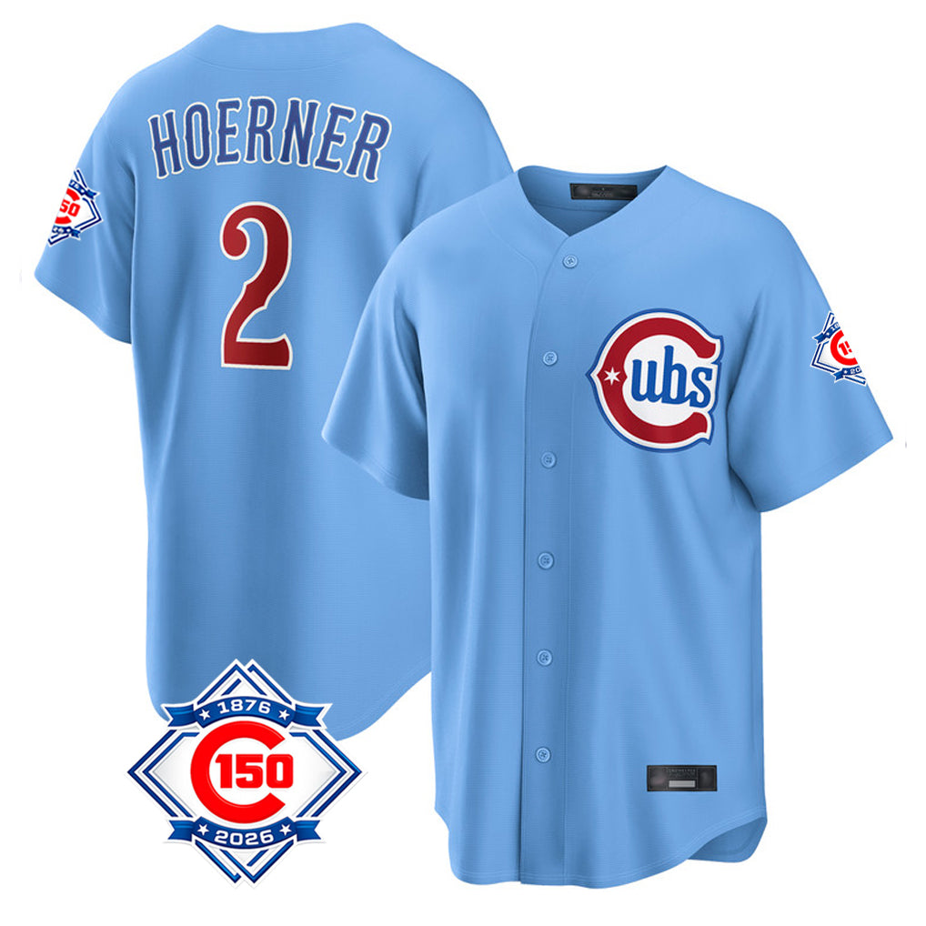 Cooneas C.Cubs #2 Nico Hoerner Player Light Blue 150th Anniversary Home Game Stitched Jerseys
