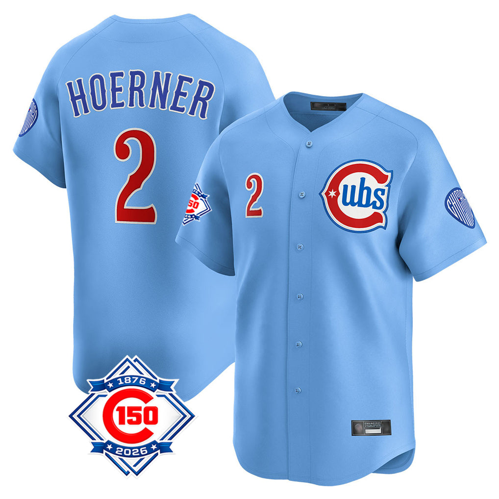 Cooneas C.Cubs #2 Nico Hoerner Player Light Blue 150th Anniversary Limited Home Stitched Jerseys