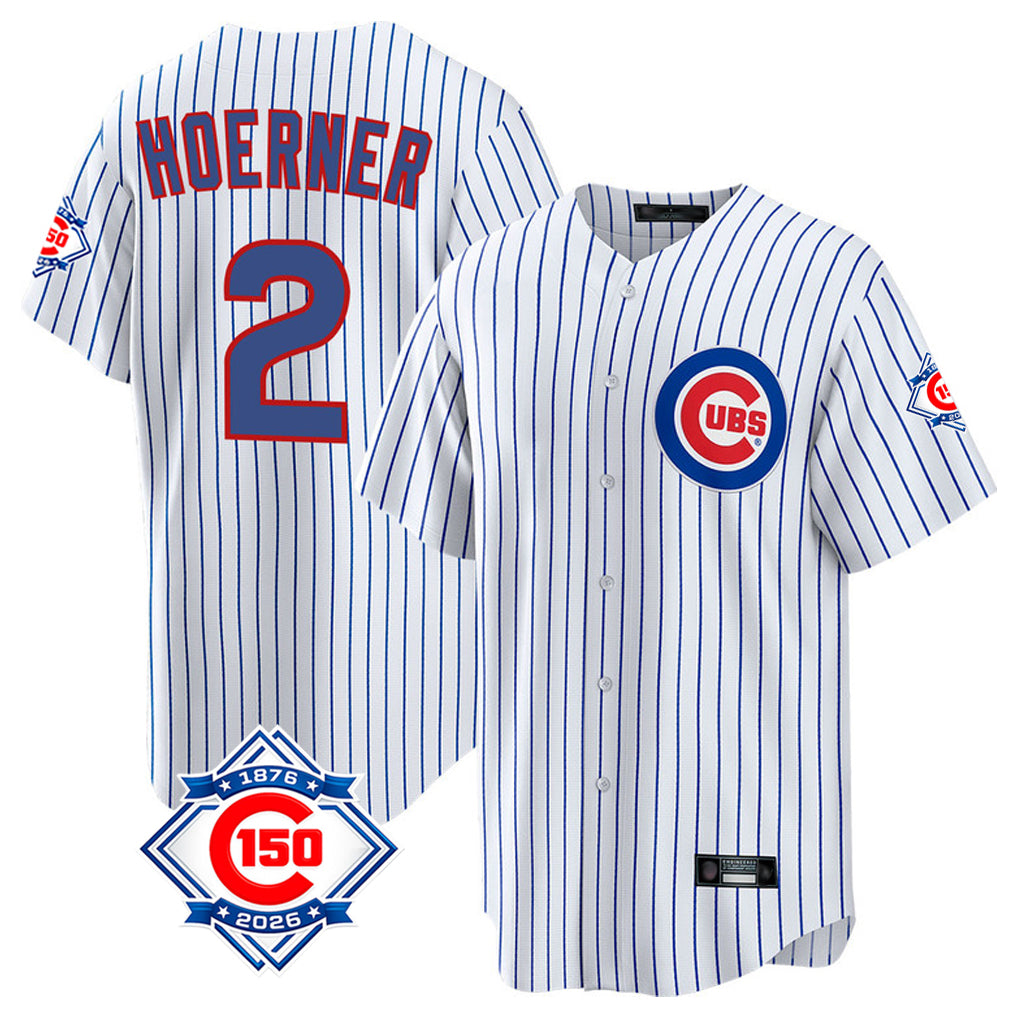 Cooneas C.Cubs #2 Nico Hoerner Player White 150th Anniversary Home Game Stitched Jerseys