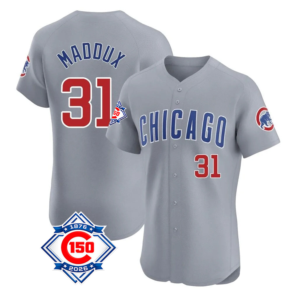 Cooneas C.Cubs #31 Greg Maddux Player Gray Road 150th Anniversary Limited Elite Home Stitched Jerseys