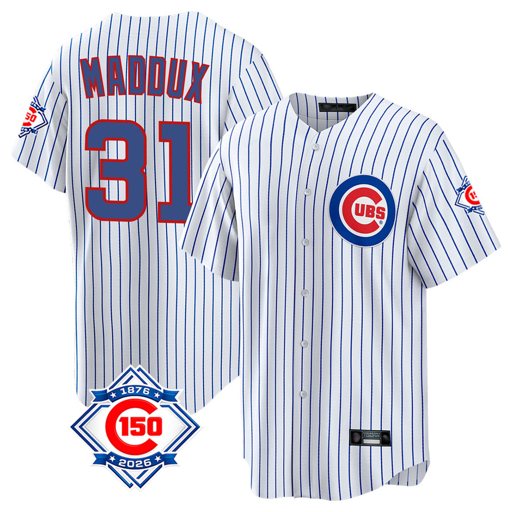 Cooneas C.Cubs #31 Greg Maddux Player White 150th Anniversary Home Game Stitched Jerseys