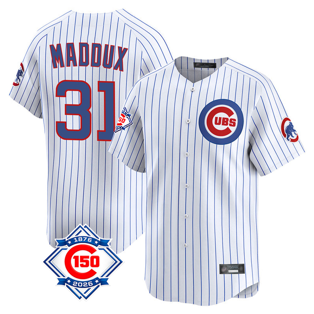 Cooneas C.Cubs #31 Greg Maddux Player White 150th Anniversary Limited Home Game Stitched Jerseys