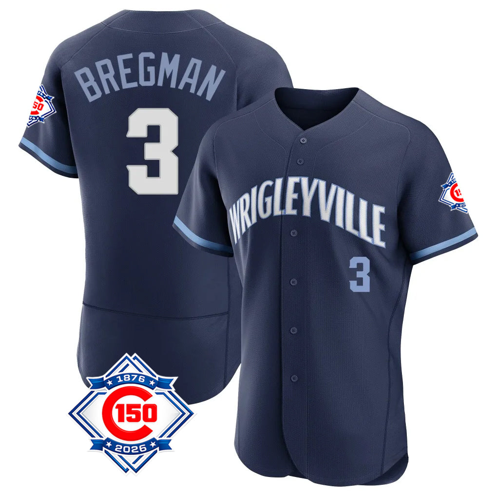 Cooneas C.Cubs #3 Alex Bregman Navy City Connect 150th Anniversary Limited Elite Home Stitched Jerseys