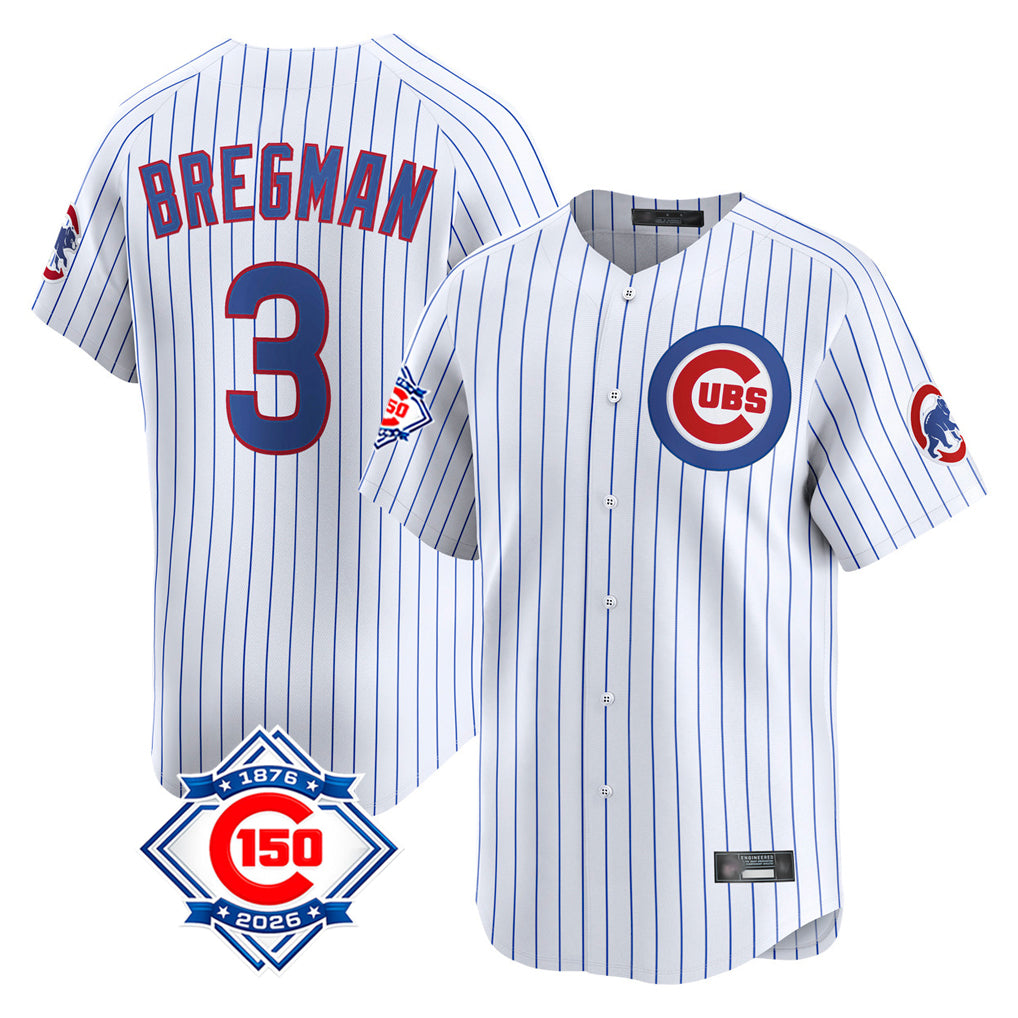 Cooneas C.Cubs #3 Alex Bregman White 150th Anniversary Limited Home Game Stitched Jerseys