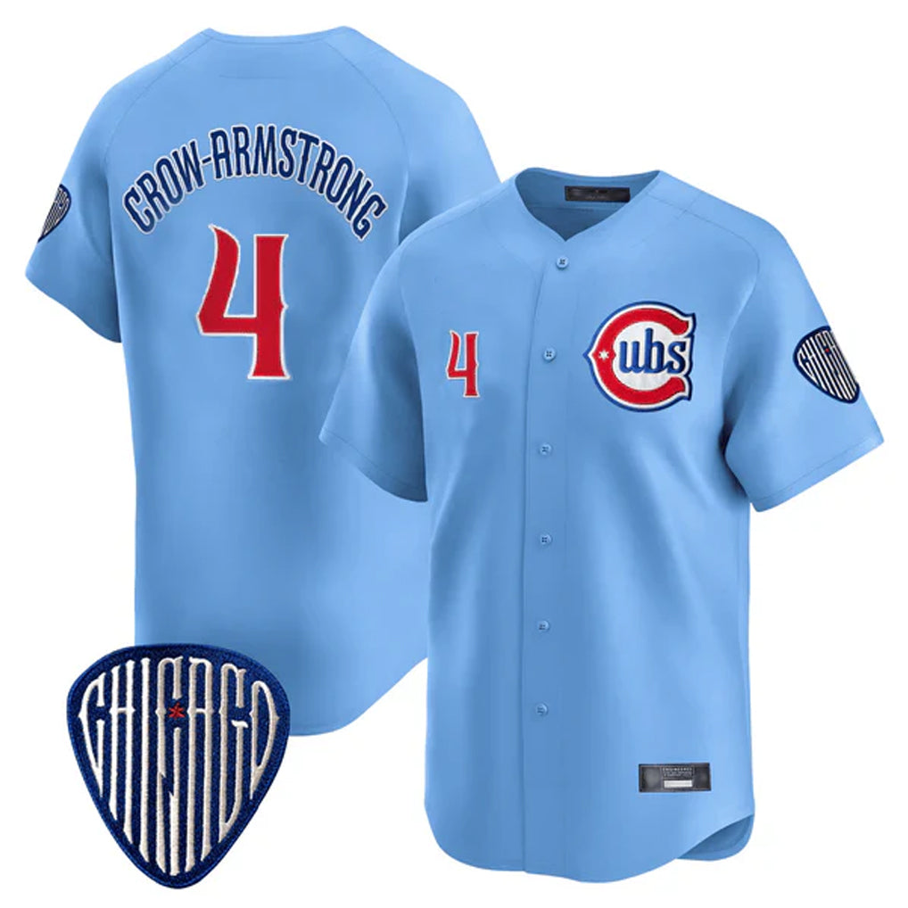 Cooneas C.Cubs #4 Pete Crow-Armstrong Player Blue Vapor Premier Limited Home Stitched Jerseys