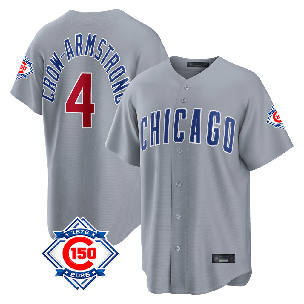 Cooneas C.Cubs #4 Pete Crow-Armstrong Player Gray 150th Anniversary Home Game Stitched Jerseys