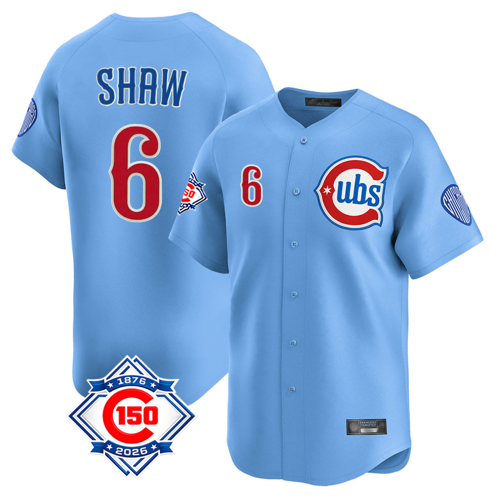 Cooneas C.Cubs #6 Matt Shaw Player Light Blue 150th Anniversary Limited Home Stitched Jerseys