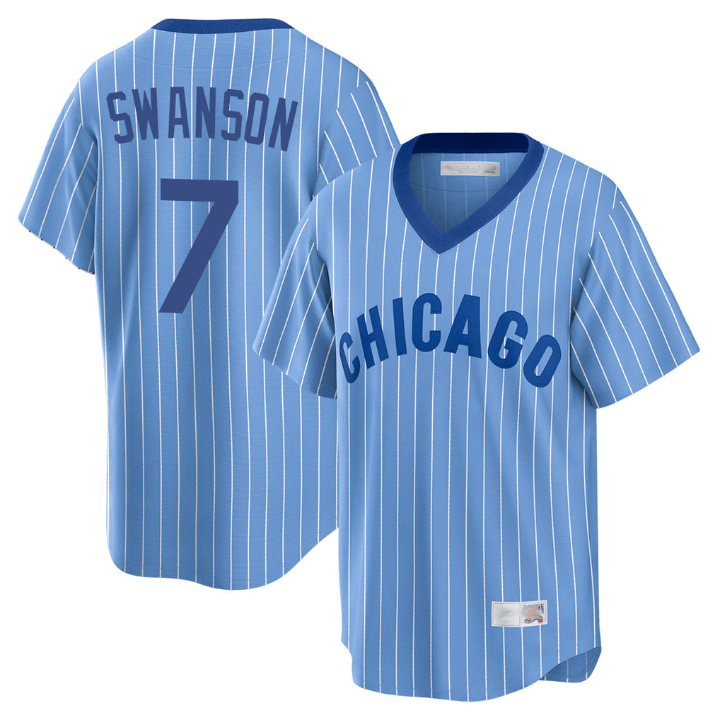Cooneas C.Cubs #7 Dansby Swanson Player Blue T-shirt Cooperstown Collection Limited Stitched Jerseys