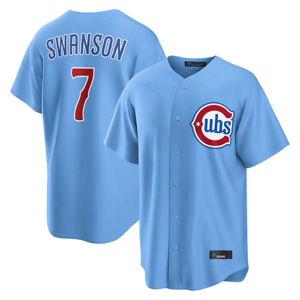 Cooneas C.Cubs #7 Dansby Swanson Player Light Blue Home Game Stitched Jerseys