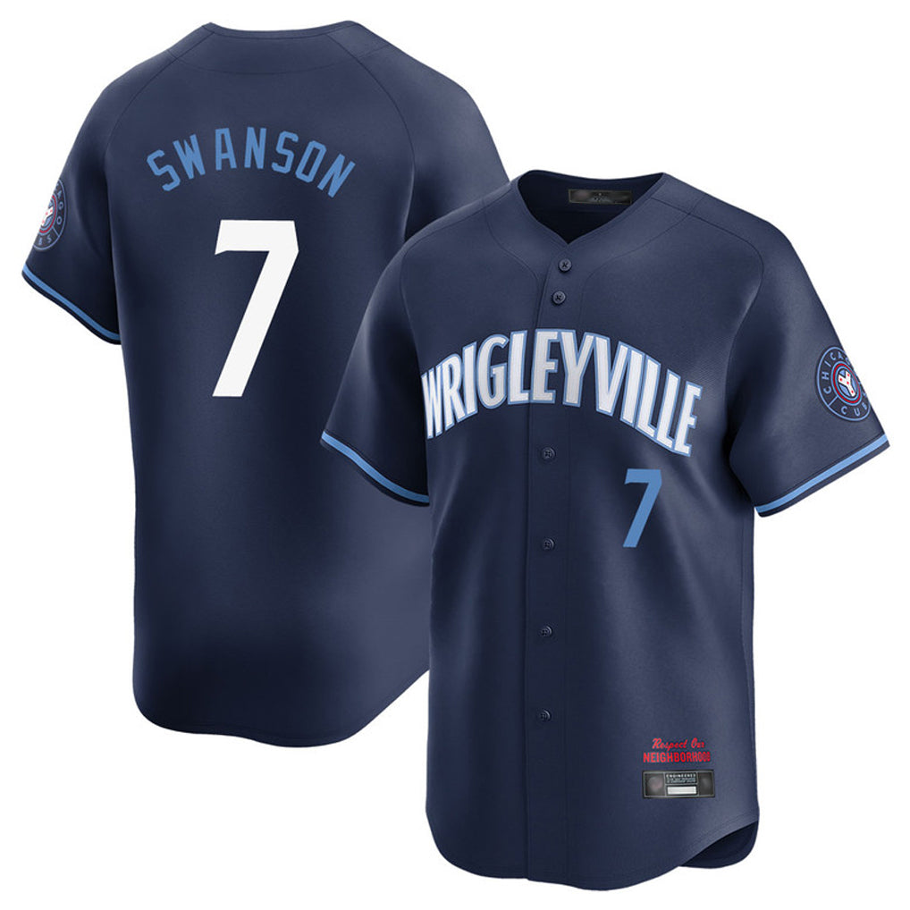 Cooneas C.Cubs #7 Dansby Swanson Player Navy City Connect Limited Home Stitched Jerseys