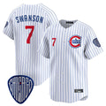 Cooneas C.Cubs #7 Dansby Swanson Player White Pinstripe Vapor Premier Limited Home Stitched Jerseys