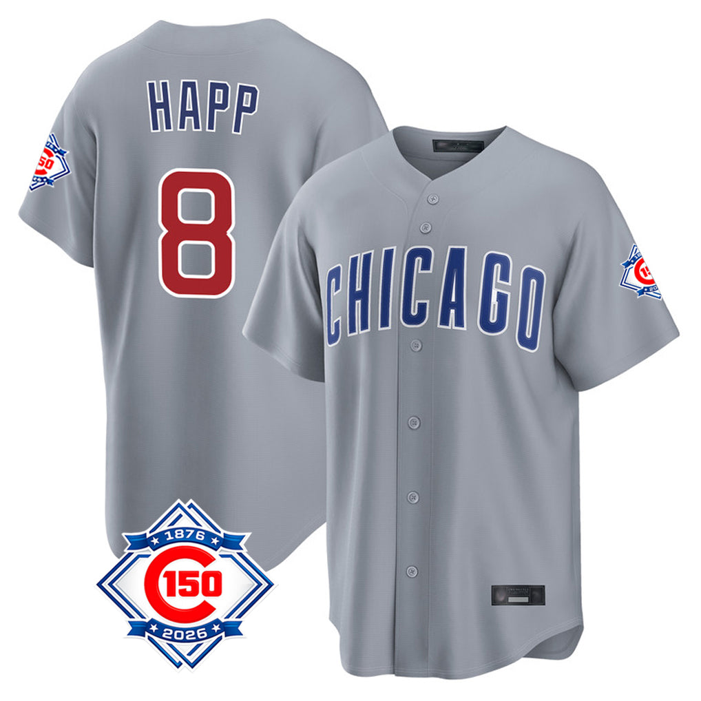 Cooneas C.Cubs #8 Ian Happ Player Gray 150th Anniversary Home Game Stitched Jerseys
