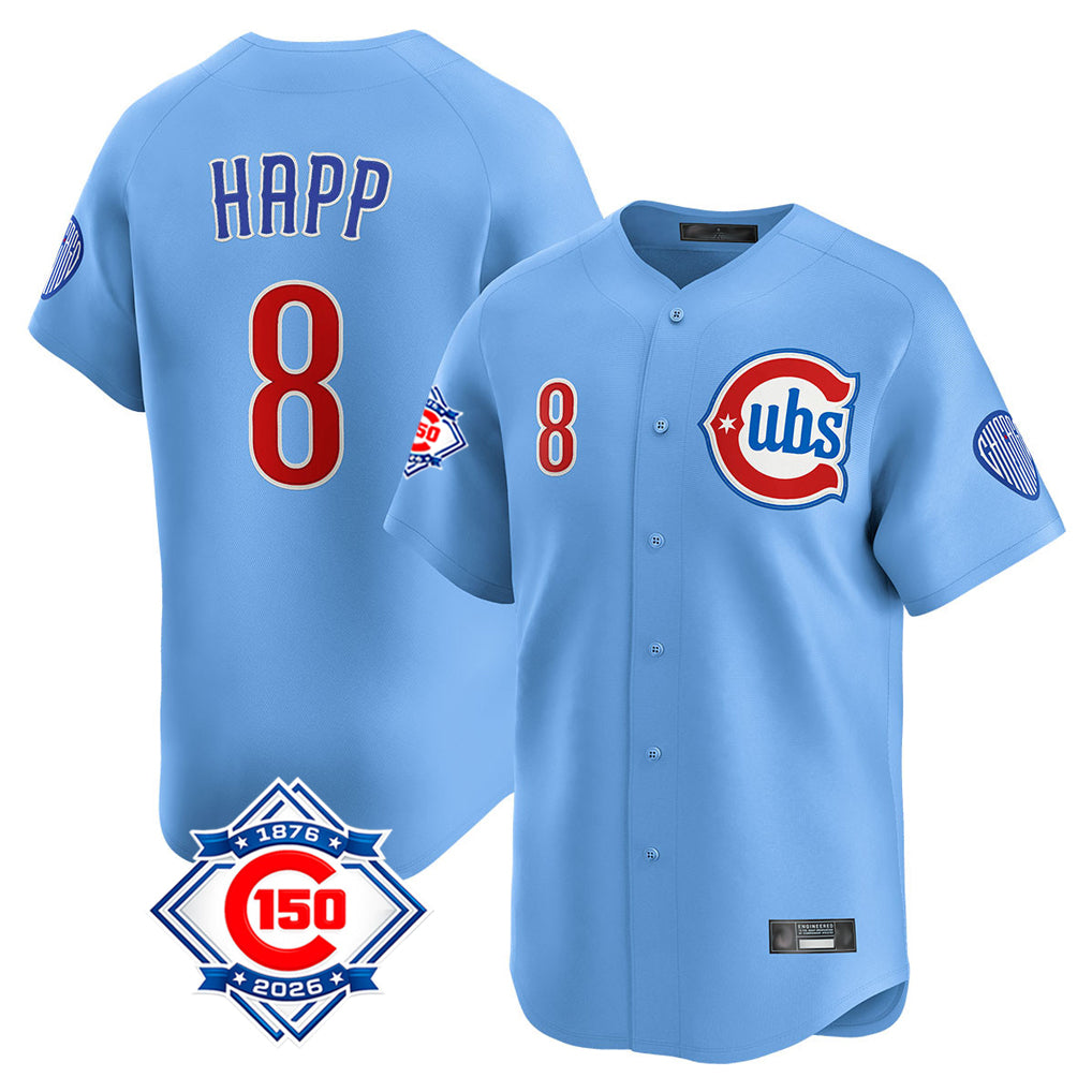 Cooneas C.Cubs #8 Ian Happ Player Light Blue 150th Anniversary Limited Home Stitched Jerseys