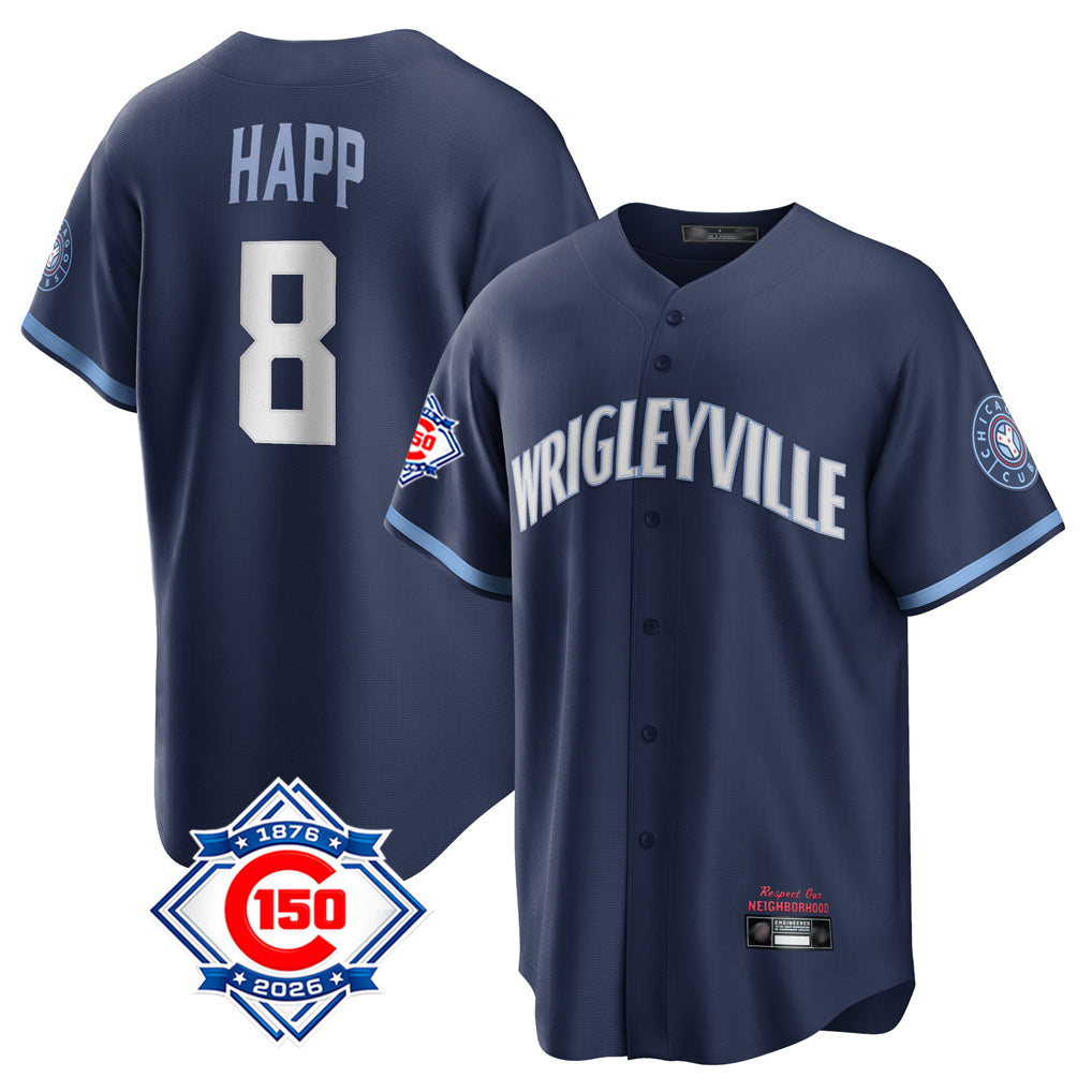 Cooneas C.Cubs #8 Ian Happ Player Navy 150th Anniversary City Connect Home Game Stitched Jerseys