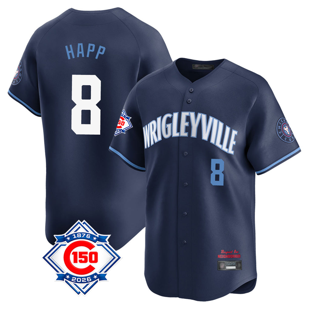 Cooneas C.Cubs #8 Ian Happ Player Navy City Connect 150th Anniversary Limited Home Stitched Jerseys