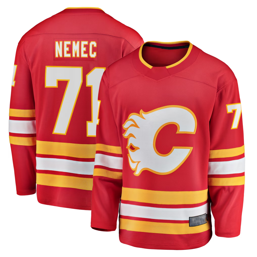 Cooneas C.Flames #71 Simon Nemec Red Home Breakaway Jerseys
