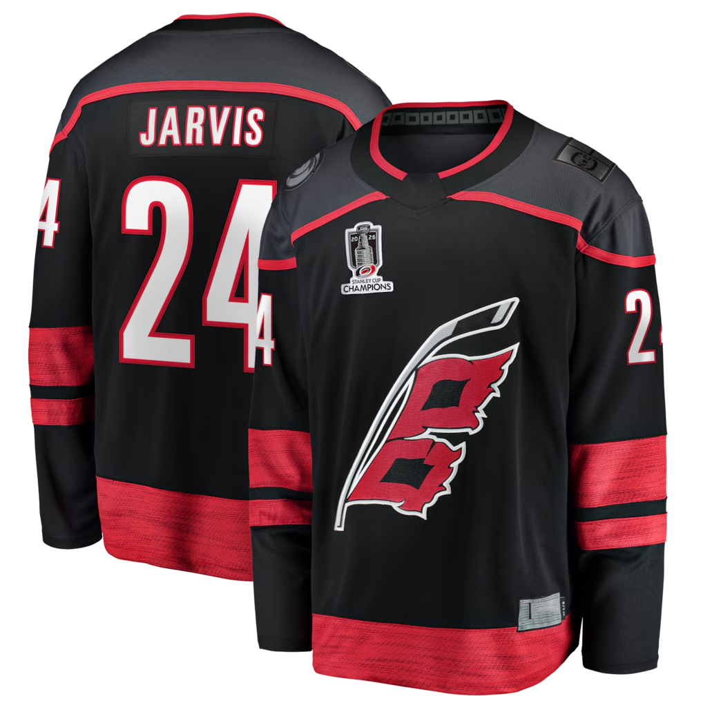 Cooneas C.Hurricanes #24 Seth Jarvis Black 2026 Stanley Cup Champions Home Breakaway Stitched Jerseys
