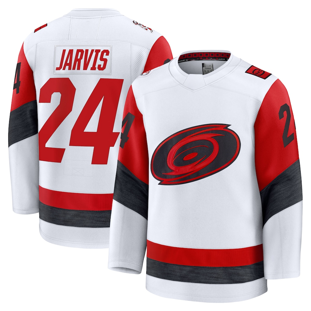 Cooneas C.Hurricanes #24 Seth Jarvis White Away Premium Stitched Jerseys
