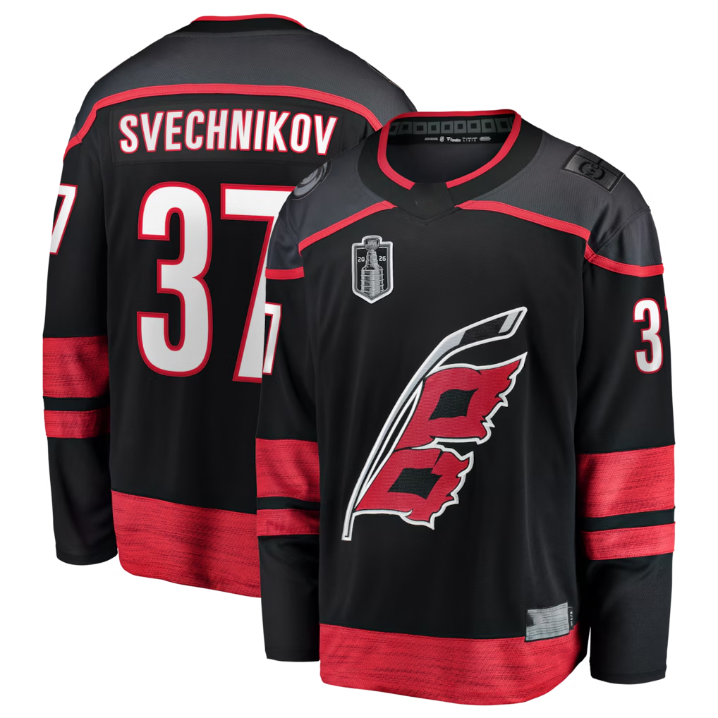 Cooneas C.Hurricanes #37 Andrei Svechnikov Black 2026 Stanley Cup Final Home Breakaway Stitched Jerseys