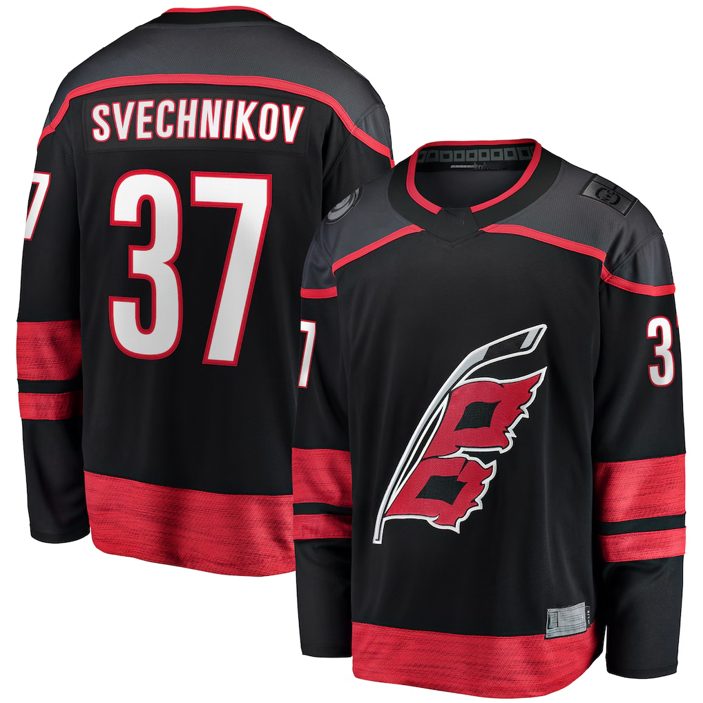 Cooneas C.Hurricanes #37 Andrei Svechnikov Black Home Breakaway Stitched Jerseys