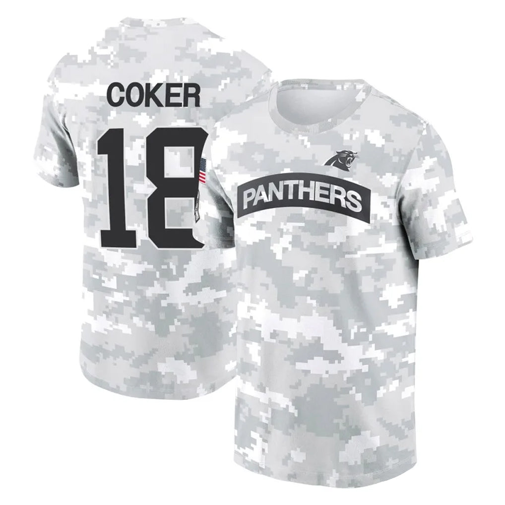 Cooneas C.Panthers #18 Jalen Coker Player Arctic Camo Salute to Service T-Shirt Hoodies Stitched Jerseys