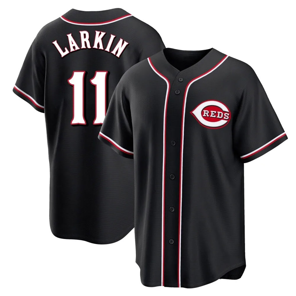 Cooneas C.Reds #11 Barry Larkin Player Black Fashion Out Home Game Stitched Jerseys