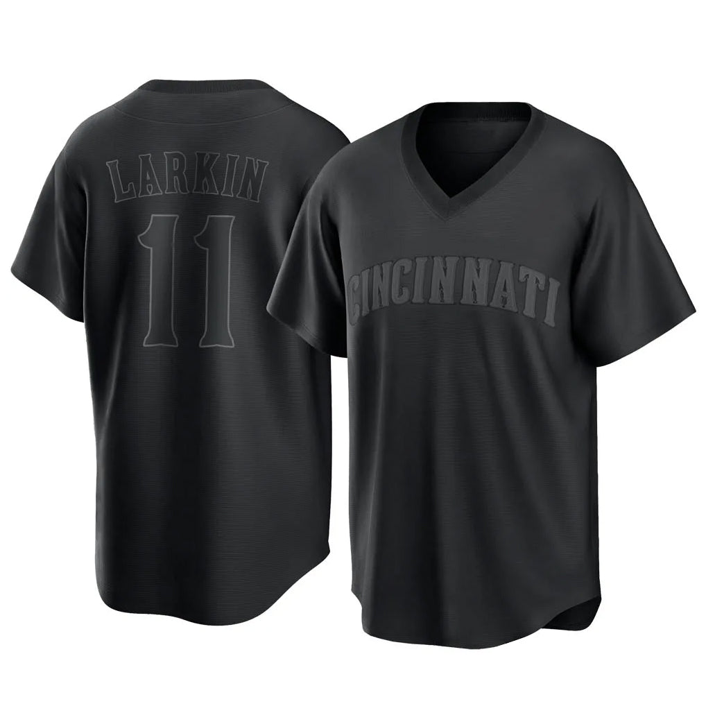 Cooneas C.Reds #11 Barry Larkin Player Black T-shirt Game Home Stitched Jerseys