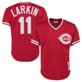 Cooneas C.Reds #11 Barry Larkin Player Mitchell & Ness Red Throwback Cooperstown Mesh T-shirt Game Stitched Jerseys