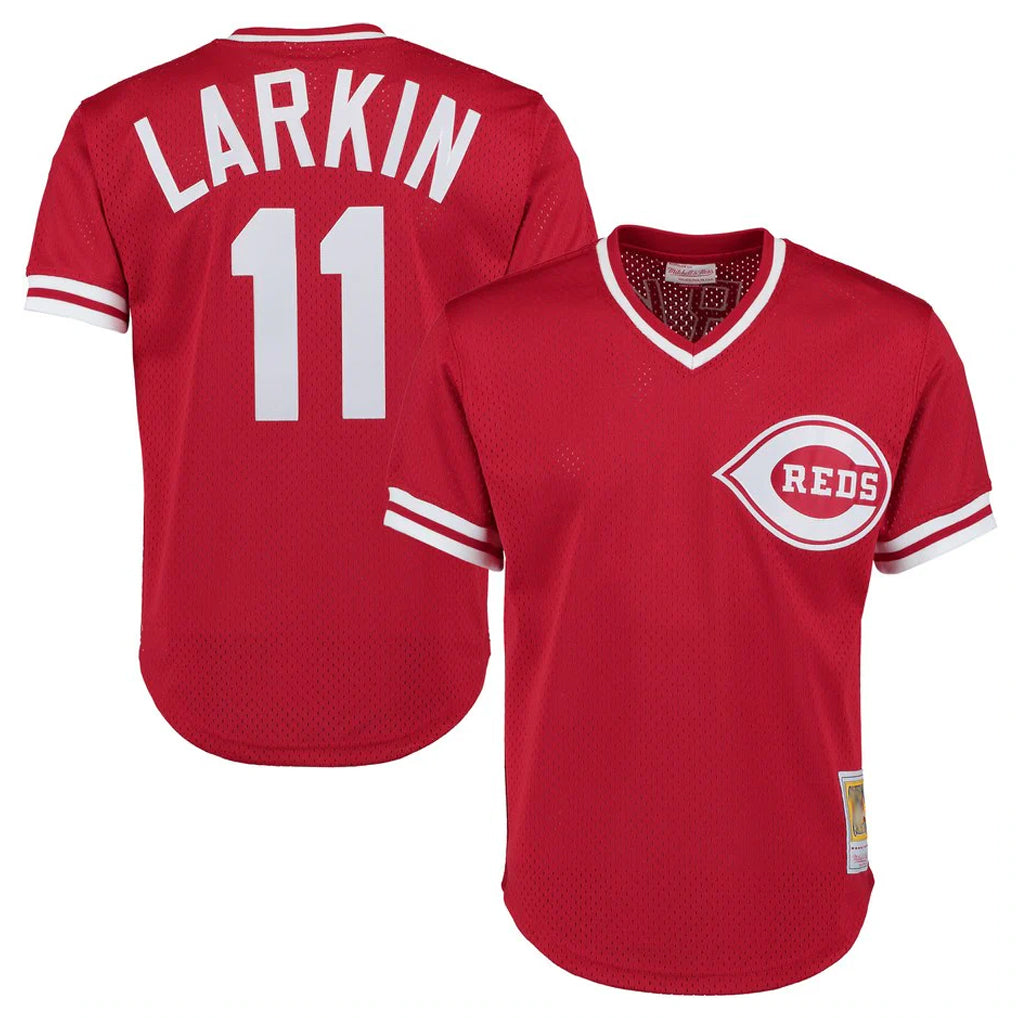 Cooneas C.Reds #11 Barry Larkin Player Mitchell & Ness Red Throwback Cooperstown Mesh T-shirt Game Stitched Jerseys