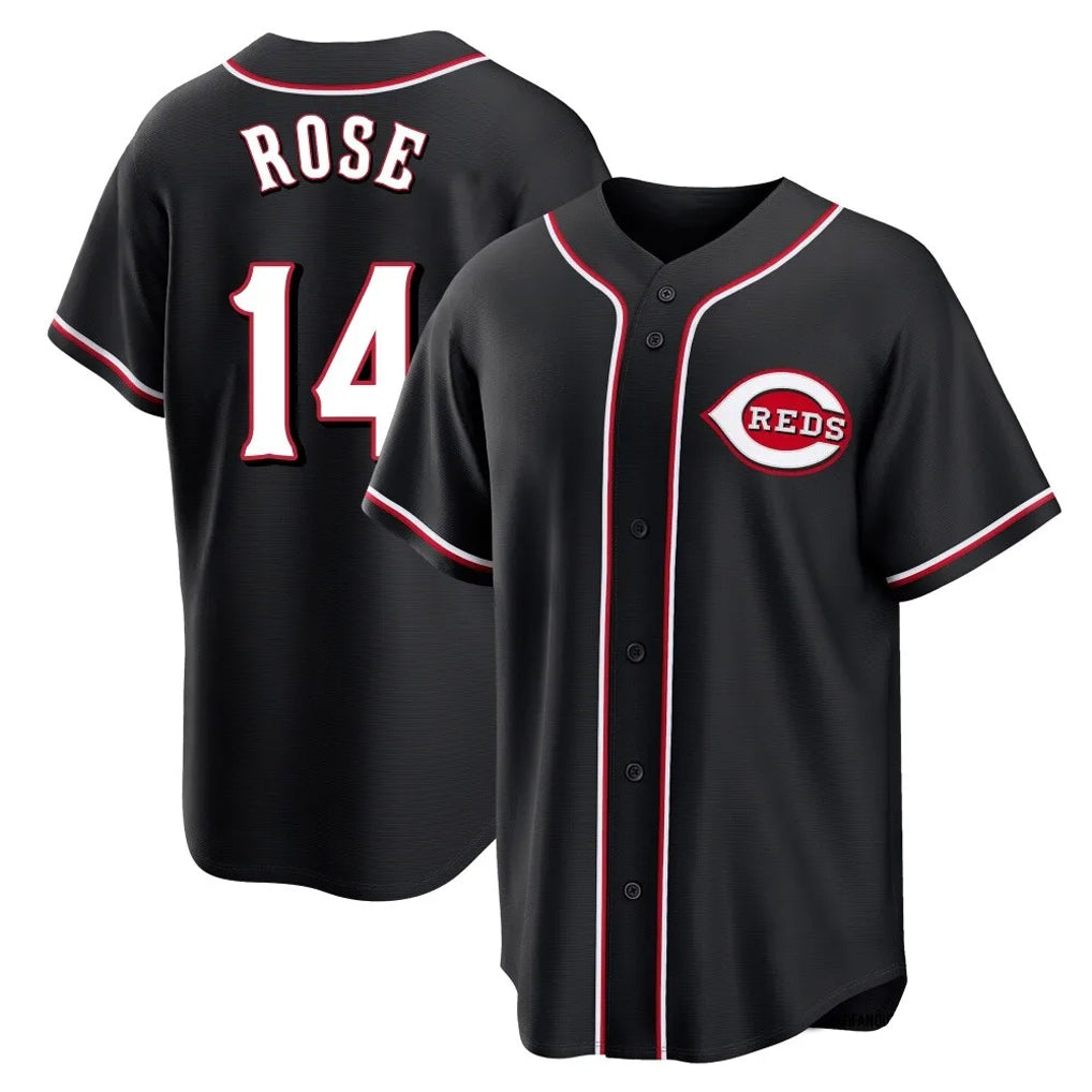 Cooneas C.Reds #14 Pete Rose Player Black Fashion Out Home Game Stitched Jerseys
