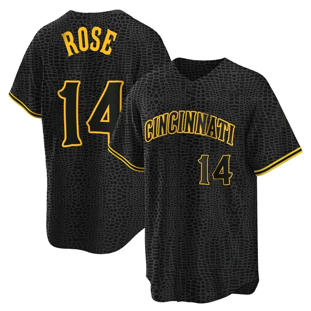 Cooneas C.Reds #14 Pete Rose Player Black Snake Skin City Home Stitched Jerseys