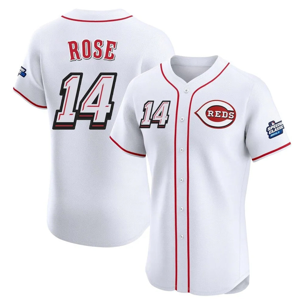 Cooneas C.Reds #14 Pete Rose Player White Speedway Classic Limited Elite Home Stitched Jerseys