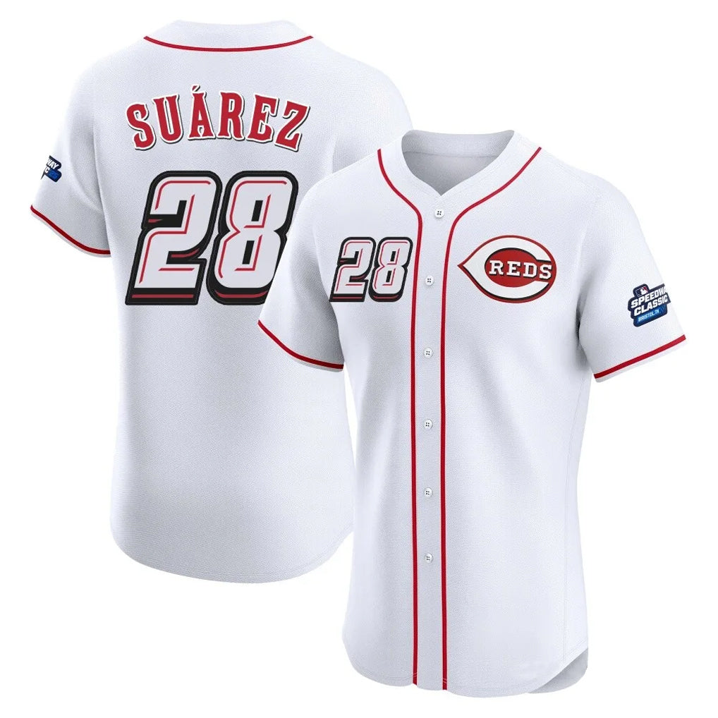 Cooneas C.Reds #28 Eugenio Su¡§¡érez Player White Speedway Classic Limited Elite Home Stitched Jerseys