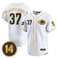 Cooneas C.Reds #37 Tyler Stephenson Player White-Gold Vapor Premier Limited Home Stitched Jerseys