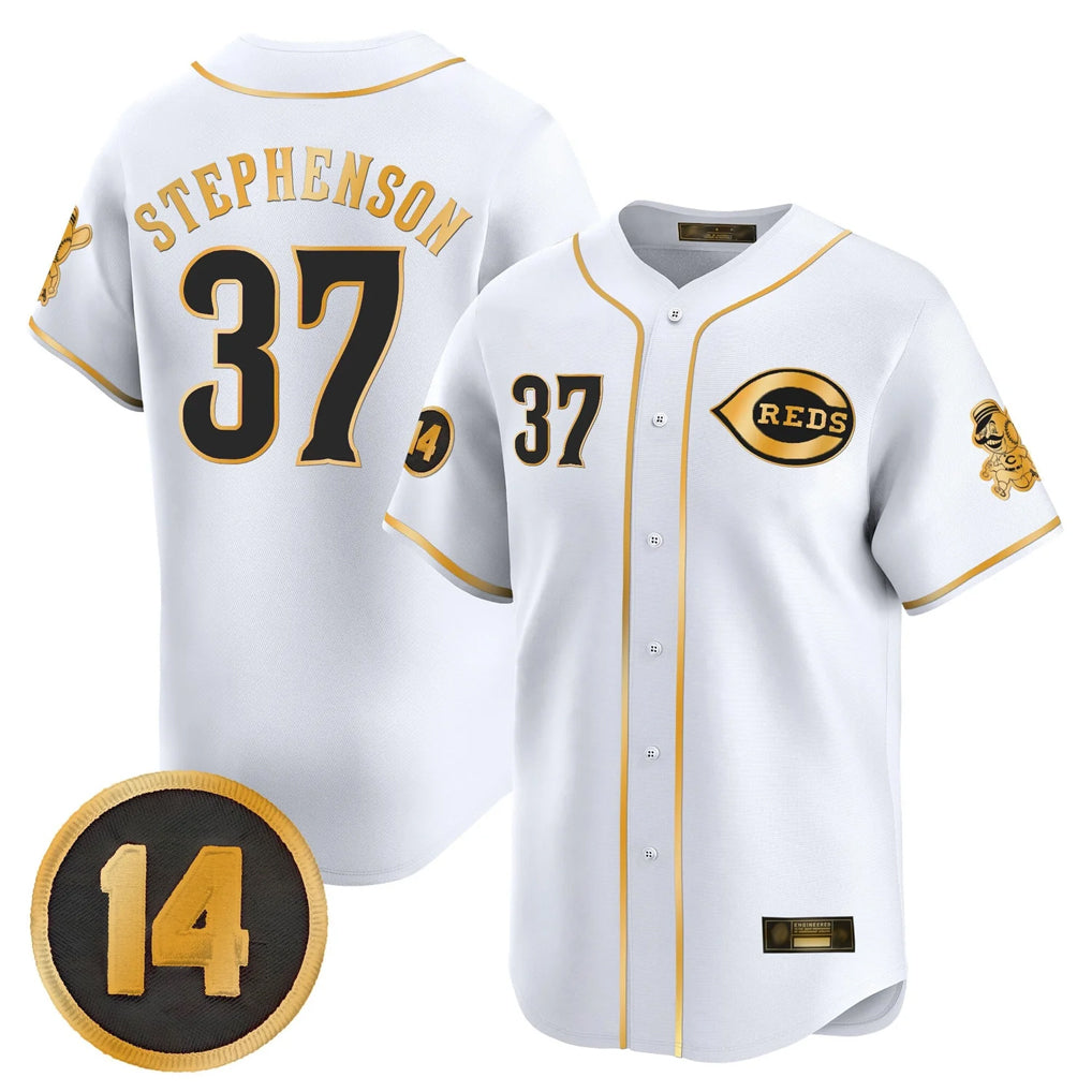 Cooneas C.Reds #37 Tyler Stephenson Player White-Gold Vapor Premier Limited Home Stitched Jerseys