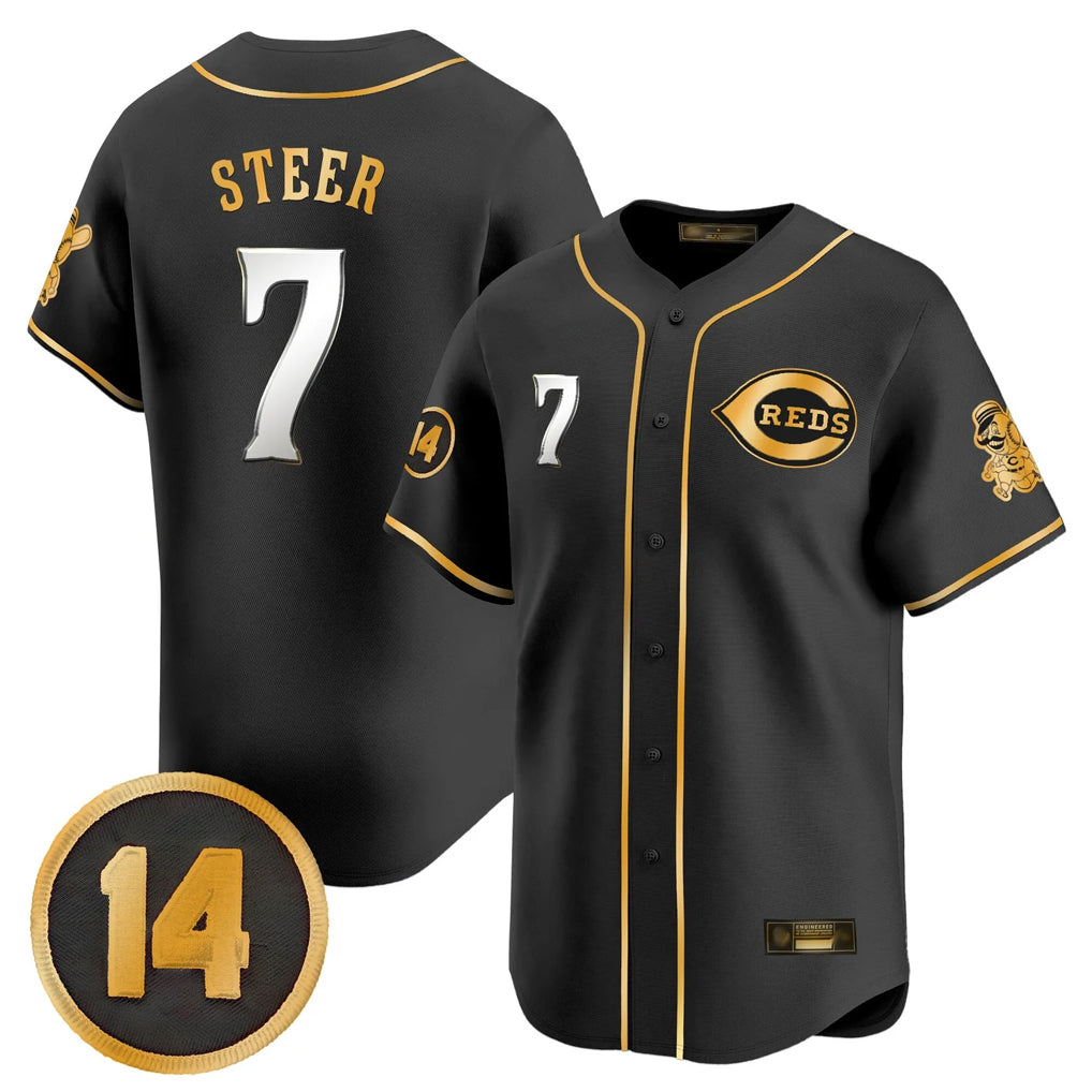 Cooneas C.Reds #7 Spencer Steer Player Black-Gold Vapor Premier Limited Home Stitched Jerseys